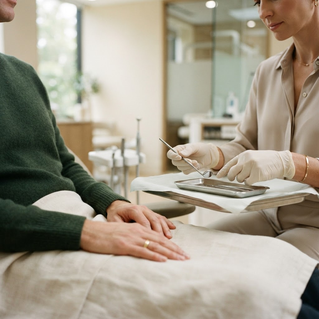 Dental professional preparing for patient care